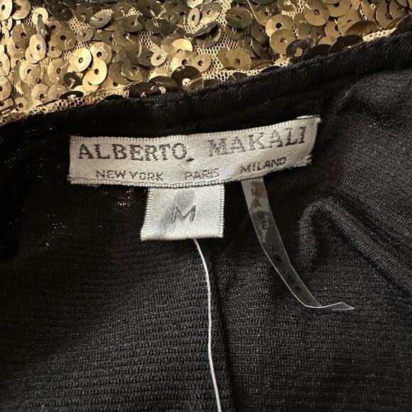 Alberto Makali NWT Gold Sequin Scoop Back Dress Mini Cocktail Party 3/4 Sleeve M - Picture 7 of 8